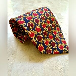Gianni VERSACE Vintage 1990s Silk Tie Medusa Head Gold Red & Blue Made in Italy